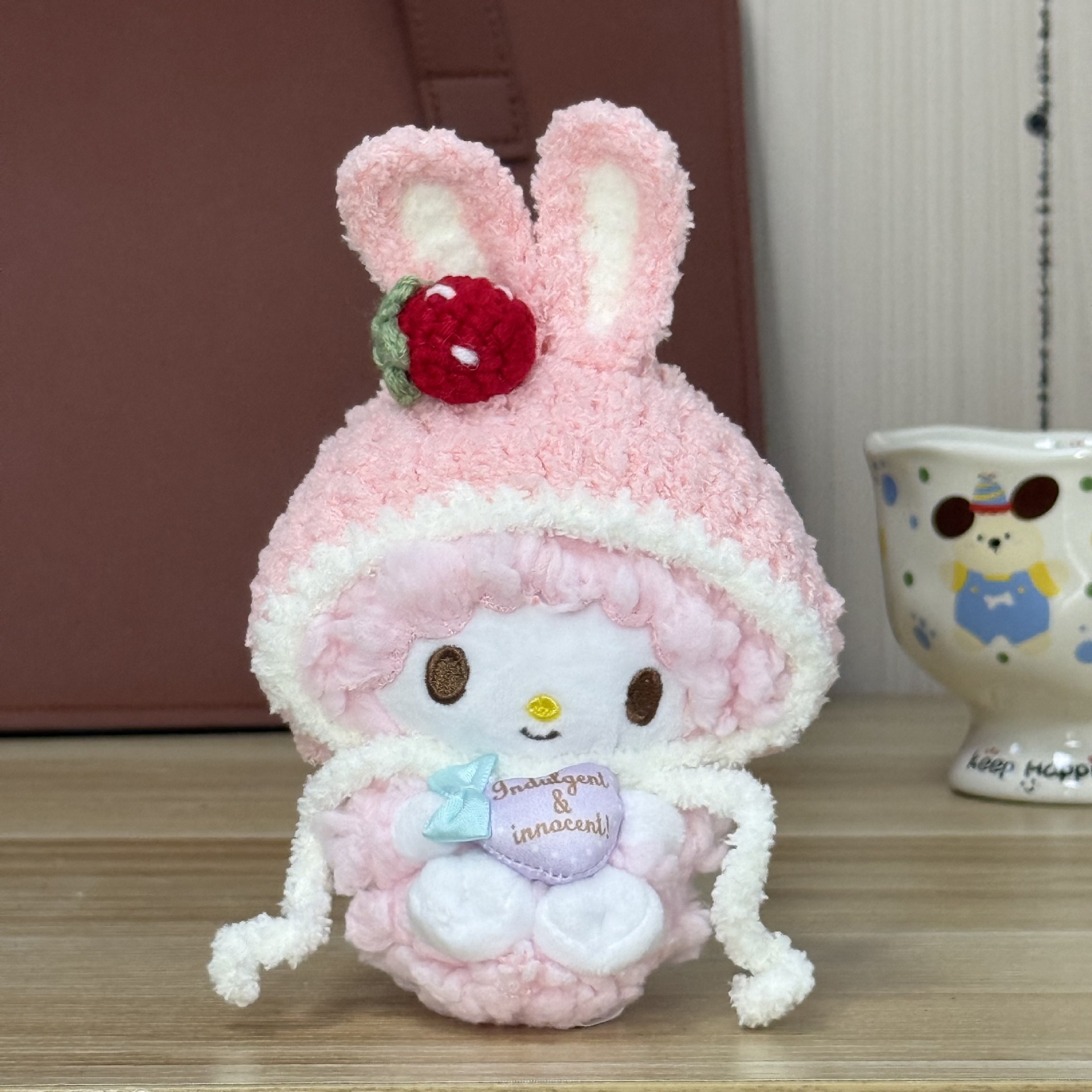 Gorro de peluche terminado, gorro, babero, muñeco de algodón de 12 cm para bebés, lindo.