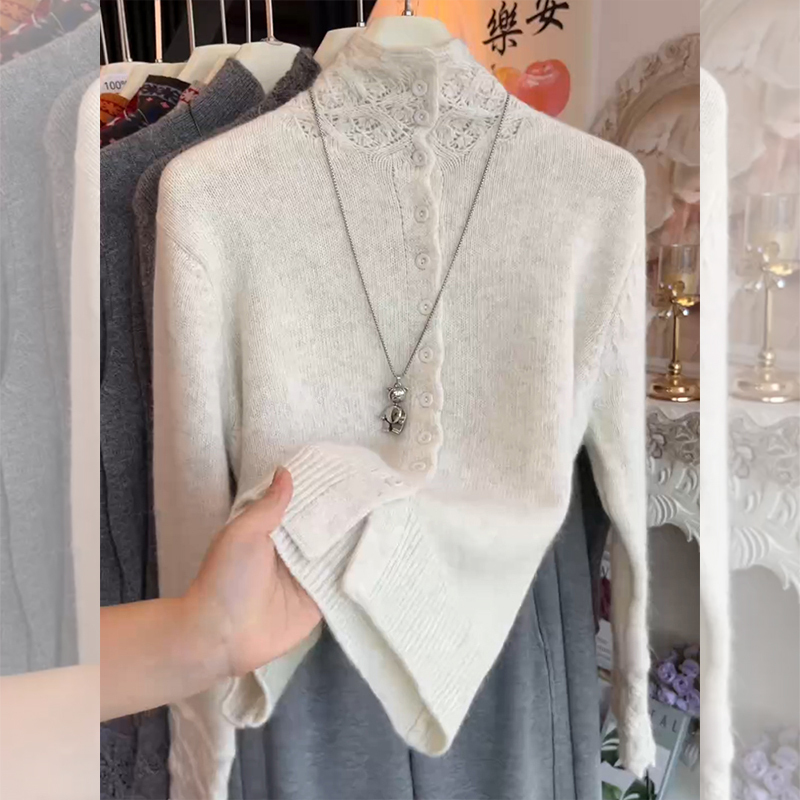 Half-High Collar Hollow-Out Crochet Sleeve Knit Cardigan for Women, New Autumn and Winter Korean Style Top with Single-Breasted Knit Jacket Half-High Collar Hollow-Out Crochet Sleeve Knit Cardigan for Women, New Autumn and Winter Korean Style Top with Single-Breasted Knit Jacket