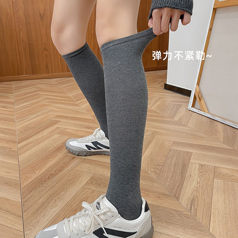 撞色线条美式小腿袜子女棉感舒适透气时尚百搭显瘦长筒堆堆袜子女|undefined