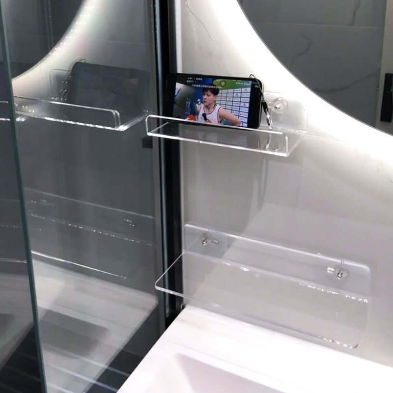 Acrílico sin perforaciones rack de almacenamiento baño lavabo cosméticos triángulo de almacenamiento rack partición de pared