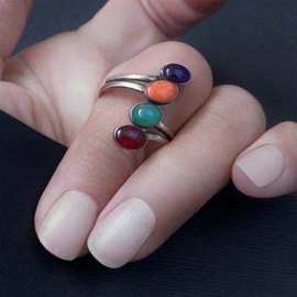 蓝菁 跨境印第安人复古百搭环绕戒指 珊瑚石榴石紫水晶绿宝石指环