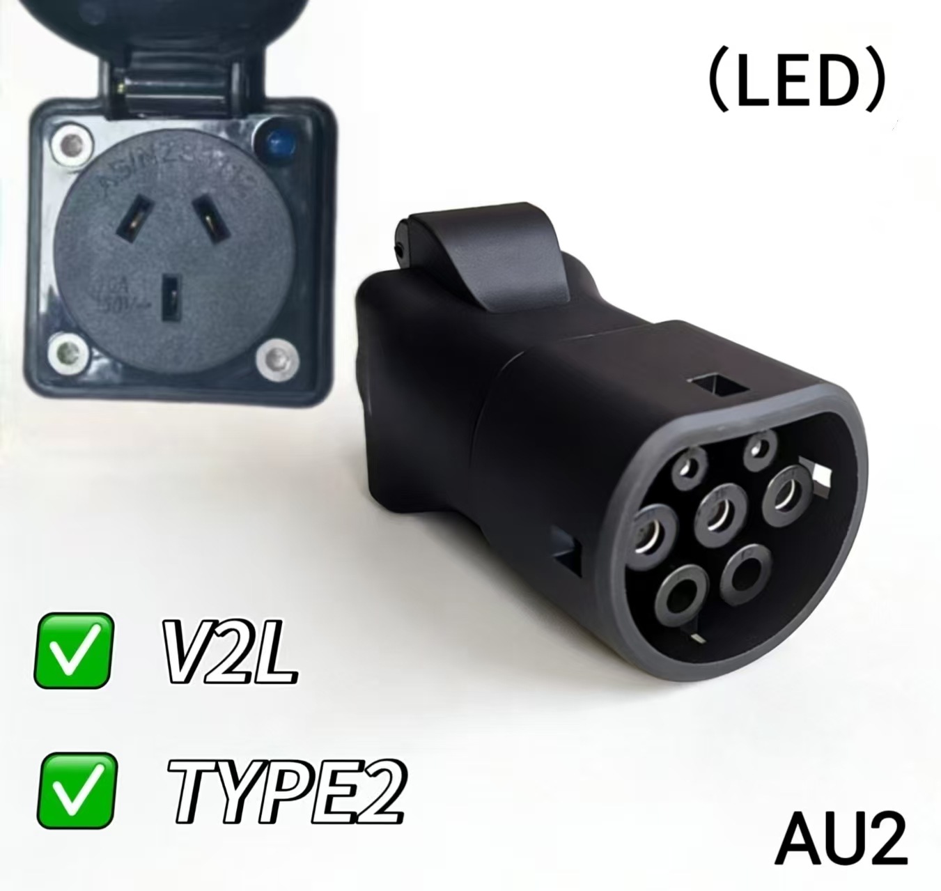 V2L New Energy Vehicle Discharging Gun Type2 European Standard Vehicle-Side Discharging Universal European and British Standard Socket Adapter