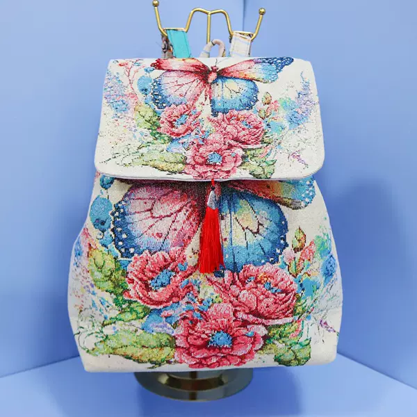 Yunnan Ethnic Style Sand Fabric Backpack for Women, Travel Casual Bag with Gold Thread Embroidery, New Model Backpack