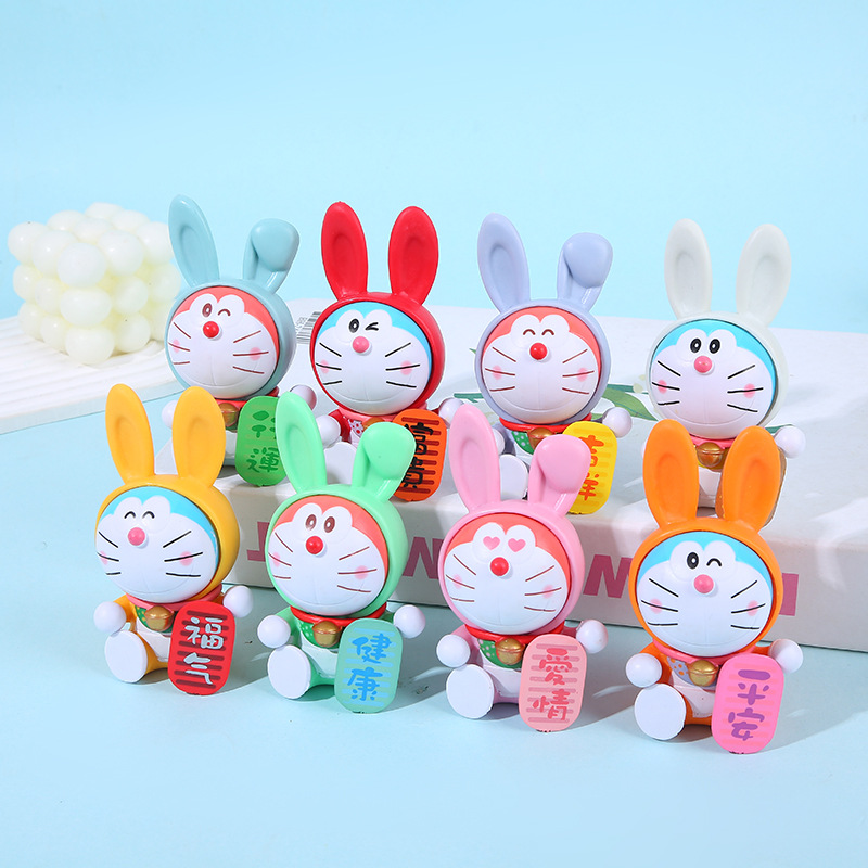 网红款兔耳朵招财叮当猫手办潮玩公仔盲盒摆件礼品娃娃机扭蛋批发