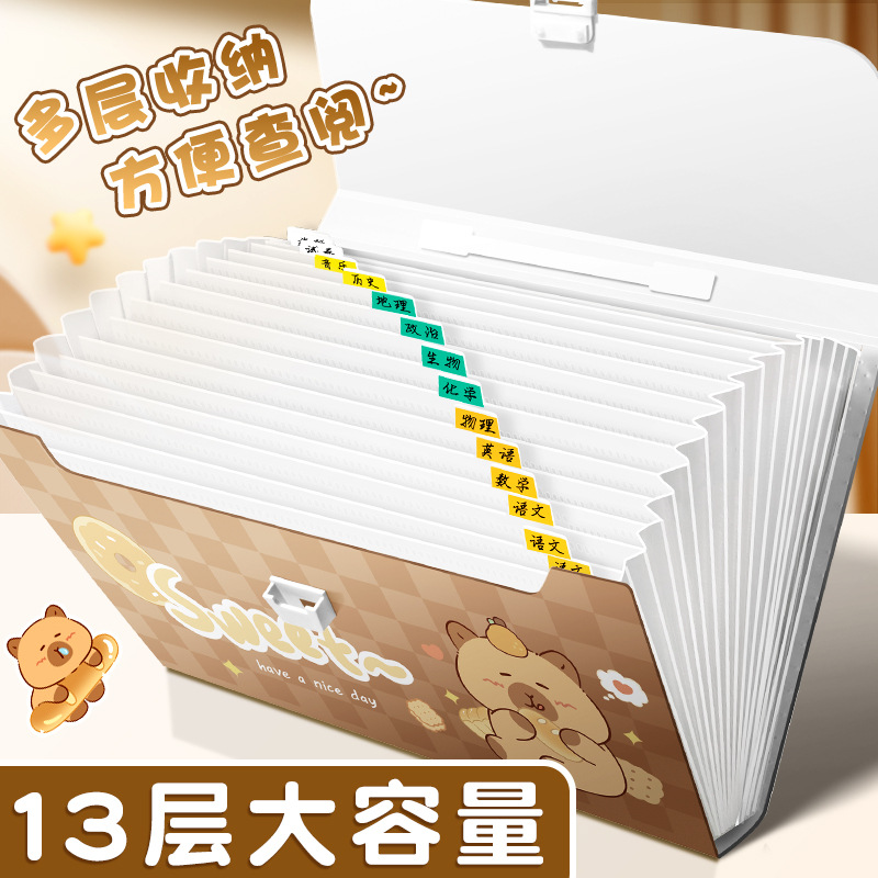 A4 bolsa de órgano de gran capacidad carpeta papel de prueba bolsa de archivo de alto valor de la cara bolsa de archivo disciplina carpeta papel de prueba Kapibara