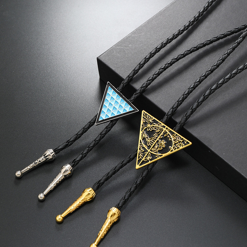 European and American retro trendy Harry Potter triangle geometric PU polo collar necklace men's simple long necklace