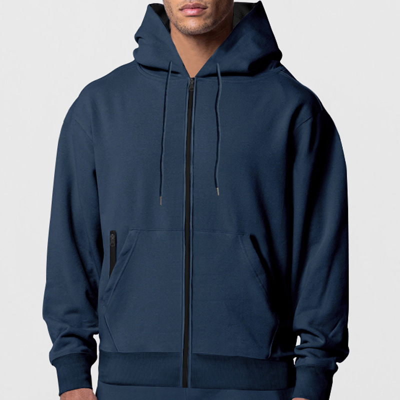 Cross-border E-commerce Autumn Winter Season Solid Color Hooded Fleece Warm Men's Long Sleeve Sweatshirt_voghion.com
