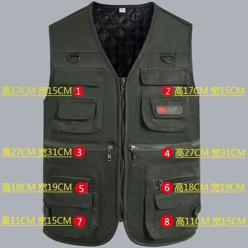 Winter and Spring Fleece Lined Thick Padded Vest for Middle-Aged Adults, Multi-Pocket Casual Open-Front Jacket, Fishing and Photography Outdoor Warm Vest