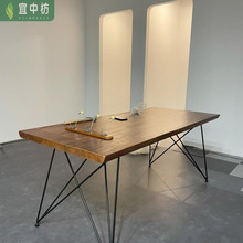 服装店中岛台实木桌子中古风展示台女装店实木台面吧台桌休息桌