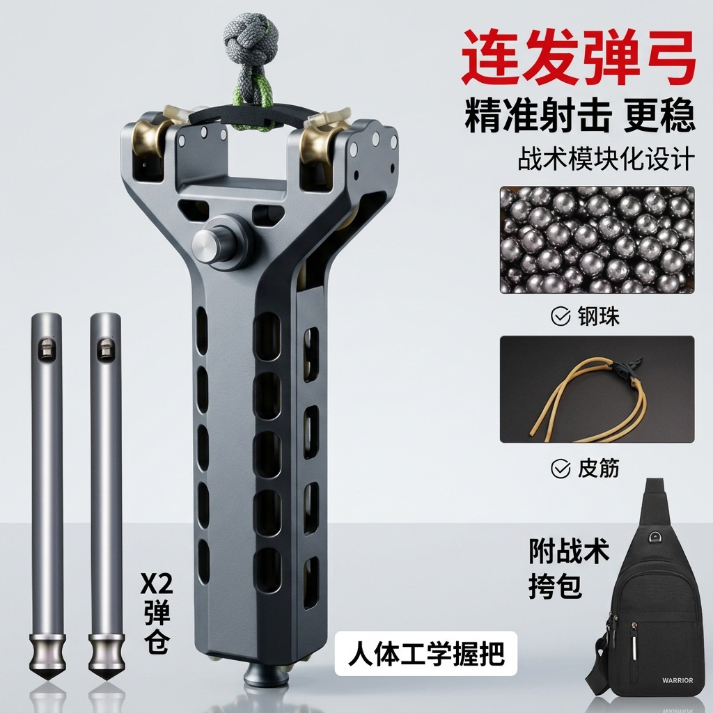 Aluminum alloy CNC new model automatic slingshot 3D printed wholesale source bead-loaded rapid-fire outdoor slingshot