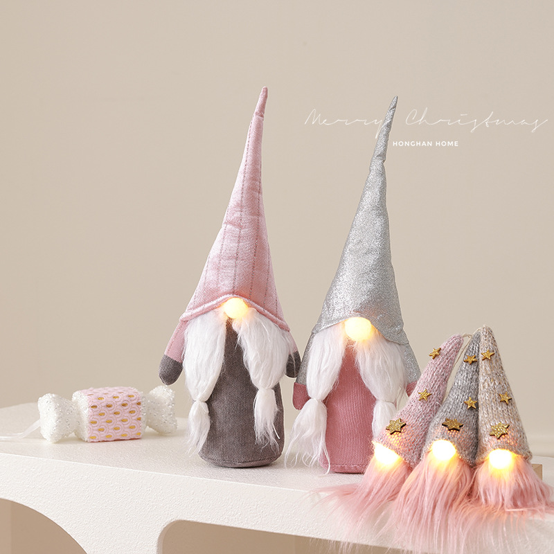 Decoraciones transfronterizas de Navidad decoraciones de escritorio con luces rosa encantadoras muñecas de Navidad sin cara decoración de ventanas de viejos