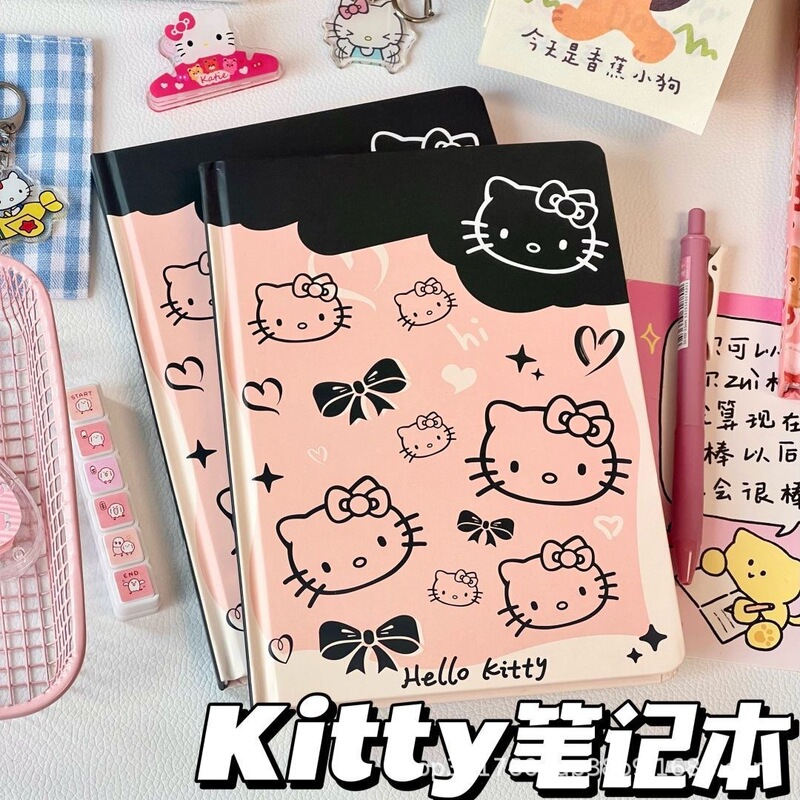 Cute Cartoon Katie KT Cat A5 Hard Shell Notebook Bow Sanrio Notebook Girl's Heart Color Page Hand Ledger