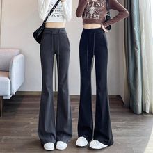 美式黑色微喇叭卫裤女2023秋冬新款高腰显瘦加绒小个子运动休闲裤