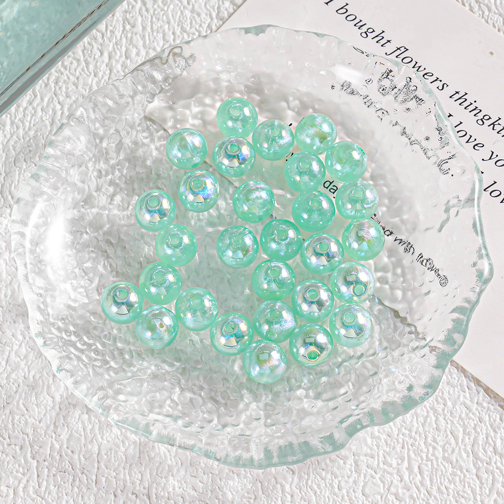【20-30 piezas】Cuentas redondas luminosas, materiales para accesorios de bricolaje, brillantina fina galvanizada, imitación de perla, pulsera, cadena para teléfono