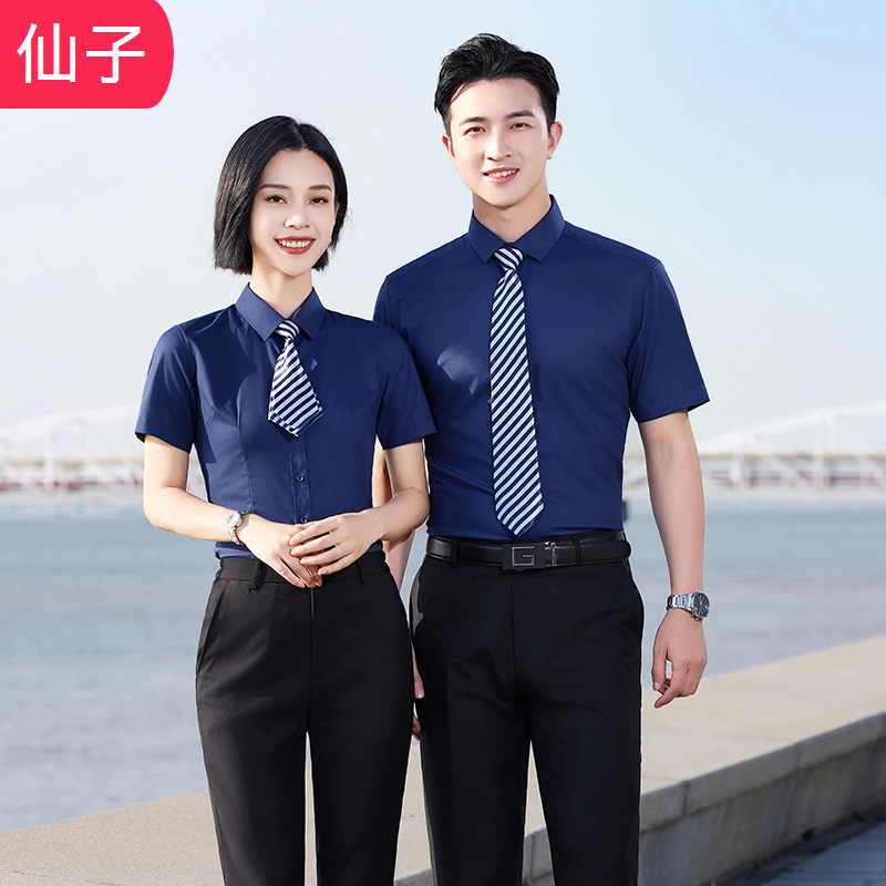 Spring and Summer Men's Shirt Long-sleeved Elastic Men's and Women's Business Wear Short-sleeved Bamboo Fiber Non-ironing Slim-fit Business Shirt