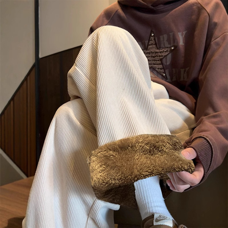 秋冬男士时尚百搭灯芯绒超厚羊羔绒裤男加绒加厚保暖一体绒阔腿裤