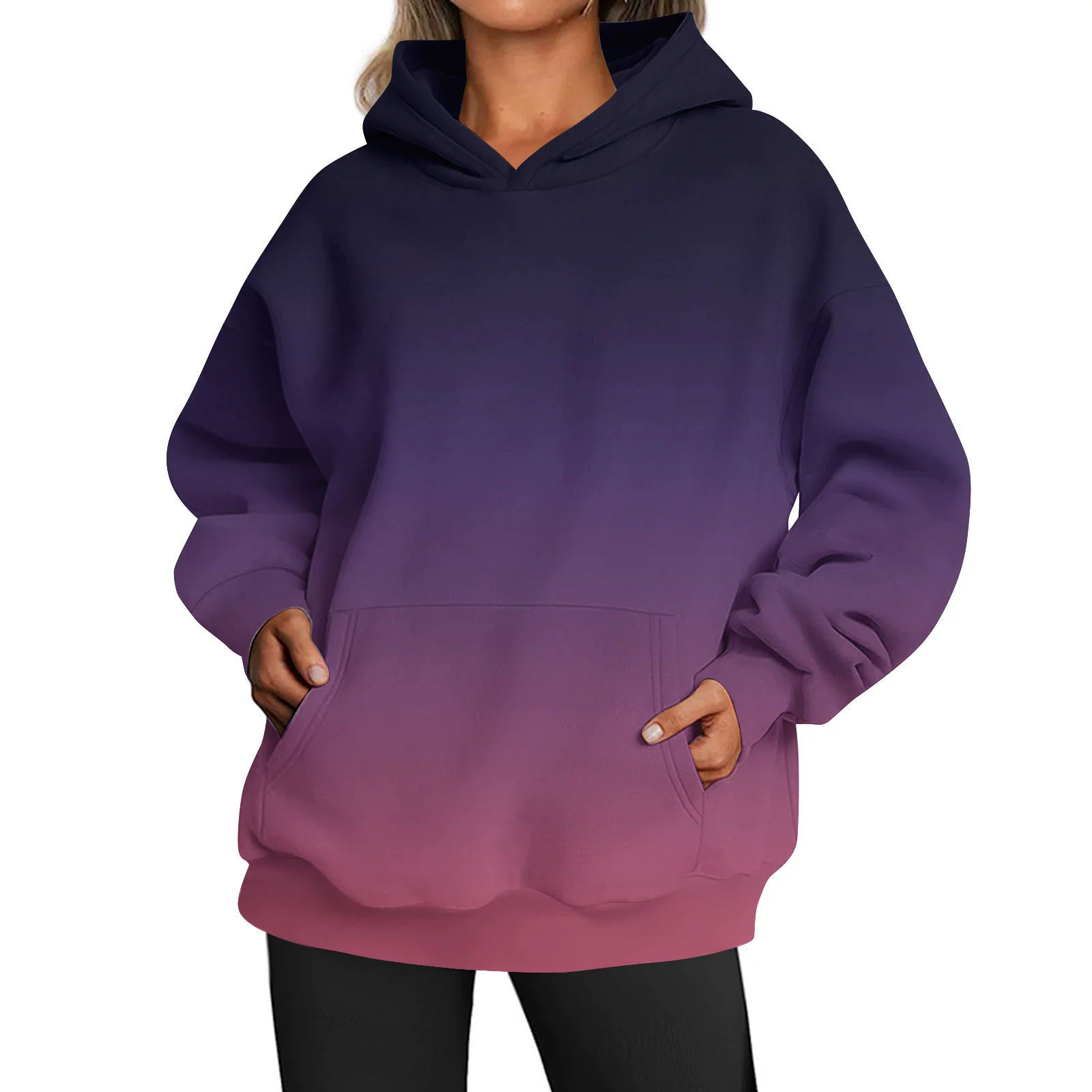 Трансграничная внешняя торговля свитер леди 2023 новый свободный градиентный принт толстовка для женщин повседневная капюшон с капюшоном 3D топ