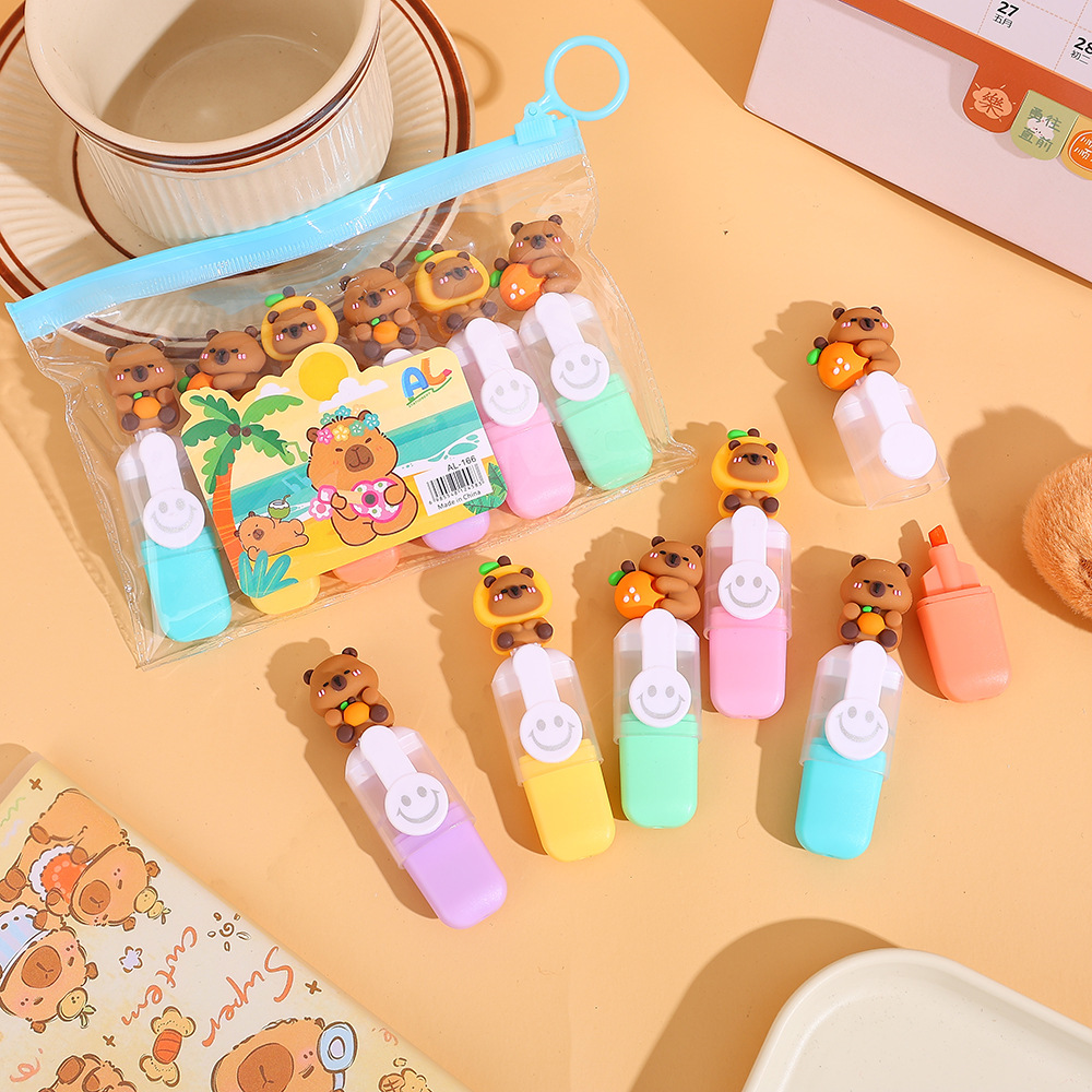 Resaltadores mini con diseño de capibara, cute, para estudiantes – Mayorista de Yiwu