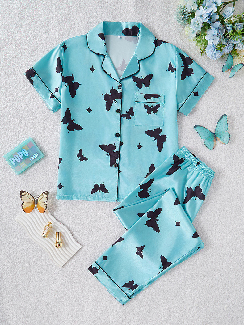 Pijamas de satén ropa para el hogar Amazon ropa de mujer europea y americana seda artificial pijamas de manga corta para mujer ropa de aire acondicionado de verano