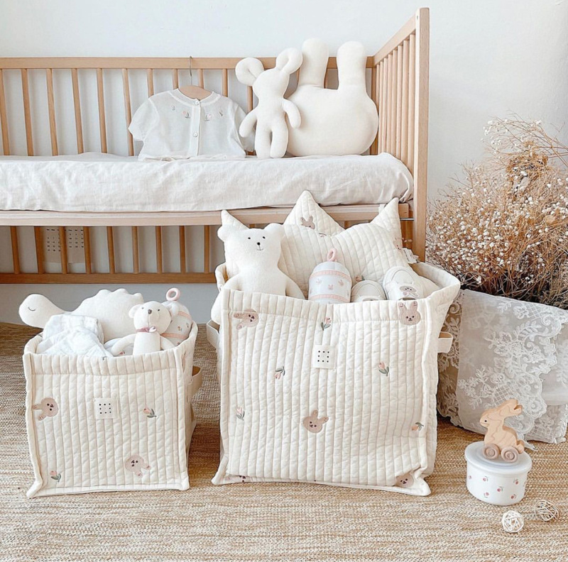 Ins estilo coreano lindo oso de oliva bordado organización cesta bebé biberón pañal muñeca cesta de almacenamiento