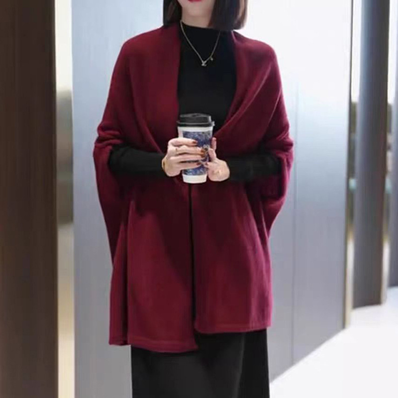 High-End Shawl Outerwear Mid-Length Lazy Bat-Sleeve Cape Wool Sweater Cardigan Jacket Autumn and Winter Knitted Top