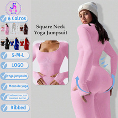 锦丝TK爆款螺纹长袖长裤瑜伽连体衣紧身健身运动服女jumpsuits