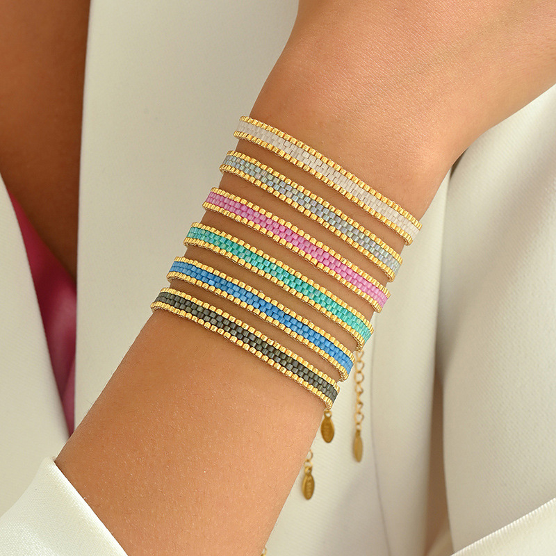 Cross-border Simple Personalized Solid Color Stainless Steel Bohemian Style Hand-woven miyuki Antique Bead Bracelet Cross-border Simple Personalized Solid Color Stainless Steel Bohemian Style Hand-woven miyuki Antique Bead Bracelet