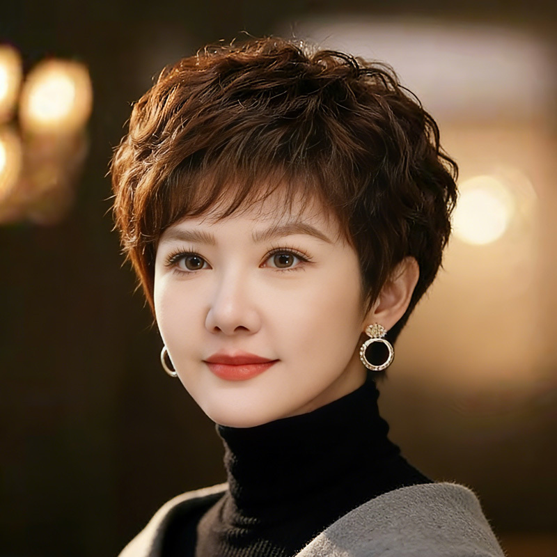 Full Head Wig for Women with Short Hair, Real Human Hair, Mom Style Curly Wig, Natural Full Real Hair Wig for Middle-Aged and Elderly Women Full Head Wig for Women with Short Hair, Real Human Hair, Mom Style Curly Wig, Natural Full Real Hair Wig for Middle-Aged and Elderly Women
