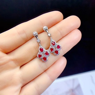 925 silver inlaid natural ruby earrings earrings explosion simple fashion color treasure main stone 3*4