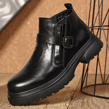 马丁靴男中帮冬季加绒2025新款工装短靴子英伦风增高男士高帮皮鞋