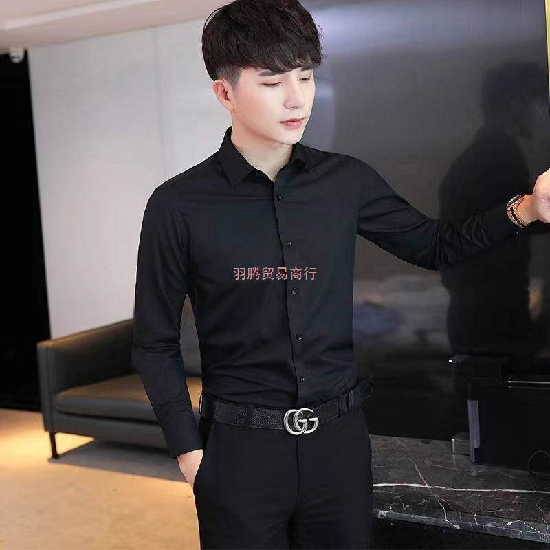 加绒弹力抗皱衬衫男长袖韩版修身潮流衬衣薄款免烫寸衫商务正装