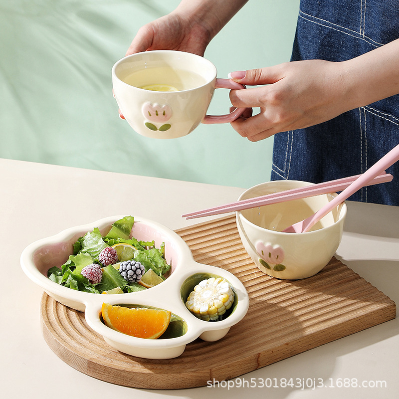 Tulipán creativo Oficina hogar lindo comida separada rejilla de reducción de grasa comida una persona comida vajilla separada Placa de alto aspecto