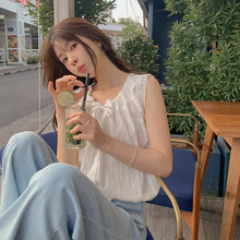 现货  韩版  浪漫无袖背带拼接蕾丝花边别致上衣 女白色均码黑色