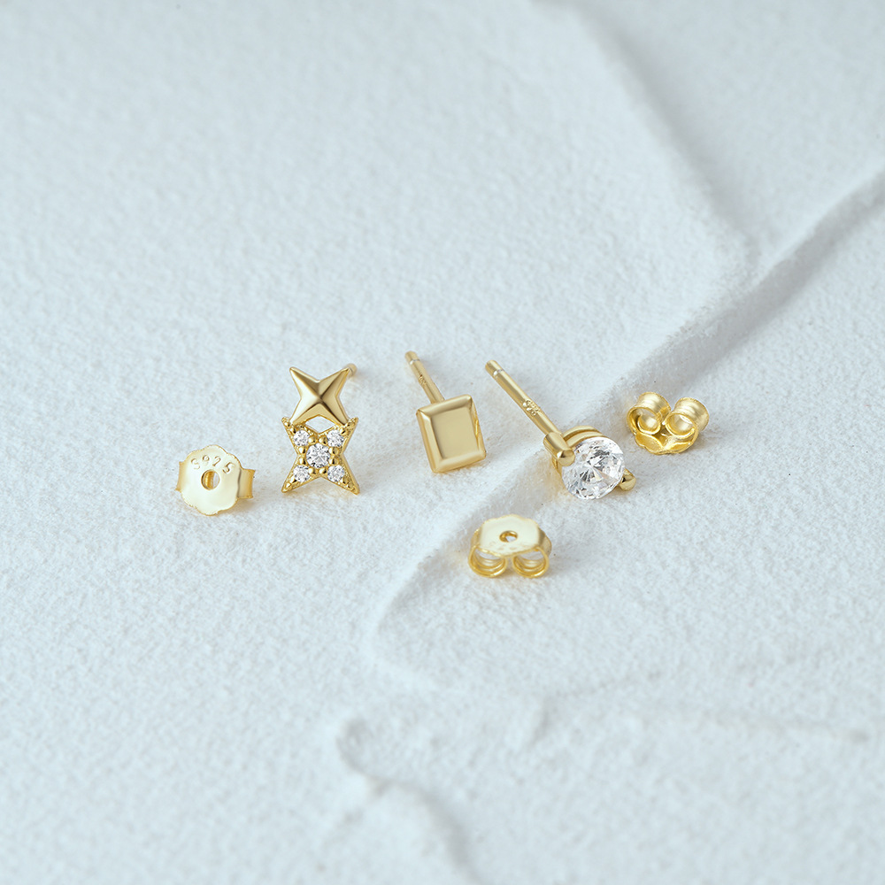 3g Weight Ear Studs Classification 1 Set Quantity Daily Occasion 925 Sterling Silver Material Star, Butterfly Pattern Women's Gender Plating Design Simple Style Style 1 Set 925 Sterling Silver Star Butterfly Ear Studs 72