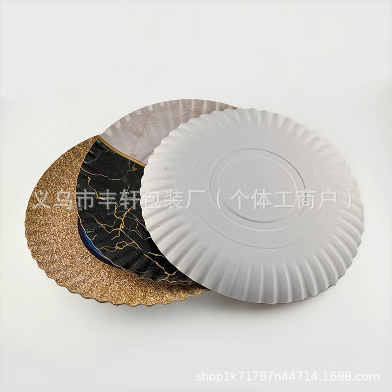 Fábrica directa 1200 gramos de bandeja de papel redonda gruesa bandeja desechable bandeja de papel de estilo europeo cubiertos de fiesta