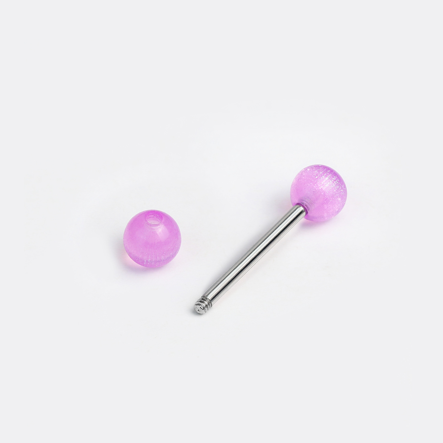7-Color Polarized Cat Eye Gradient Tongue Piercing Fine Glitter Acrylic Titanium Steel External Thread Barbell detail image 8