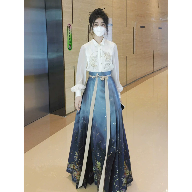 Новый китайский легкий национальный стиль улучшенный древний китайский костюм костюм женский взрослый 2024 новый осенний конский юбка повседневный маленький человек