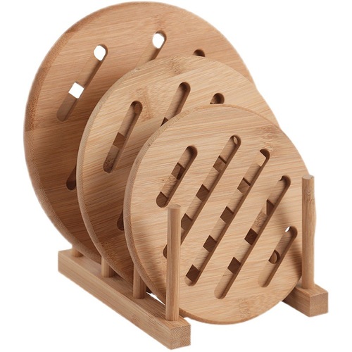 Bamboo hot placemat dining table pot mat wooden non-slip partition hotel home hollow round thickened coaster tea cup bowl mat
