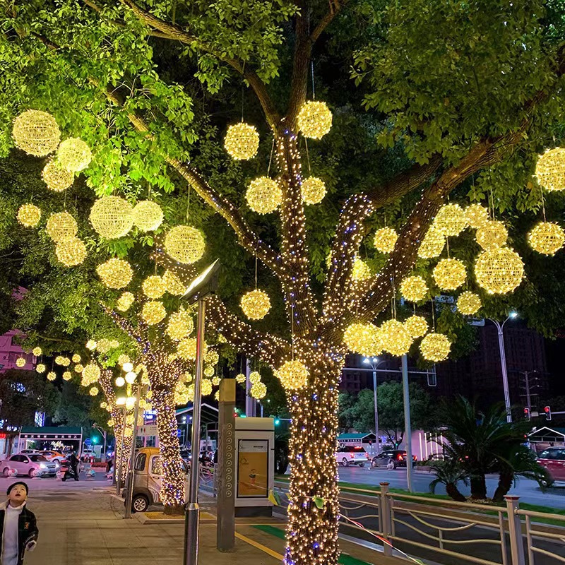 Manufacturer Direct Sales LED Vine Ball Lamp Outdoor Waterproof Round Ball Light Landscape Tree Hanging Ball Lamp Outdoor Colorful Lights Wholesale Light String