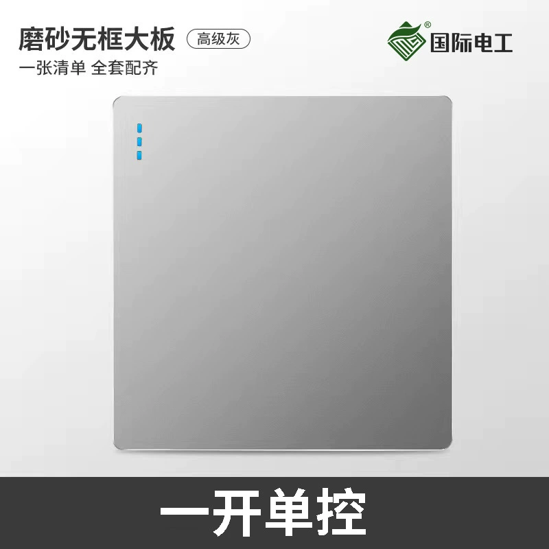 Wall switch and socket panels, fluorescent gray large plate — single/double, 3‑pin 16A, USB, TV/computer