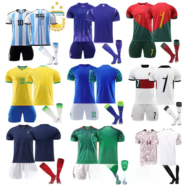 22 World Cup Argentina No. 10 Messi Jersey Portugal Ronaldo Brazil Neymar France Mbappe