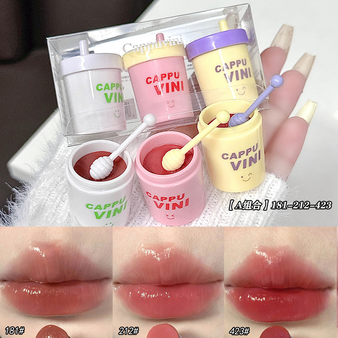 Cappuvini Taotao paja taza labio congelado agua luz hidratante espejo color sólido lápiz labial miel lápiz labial brillo labial