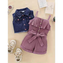 O 75634 Girls' Halter Denim Jacket Set Ůͯ����ţ��������װ
