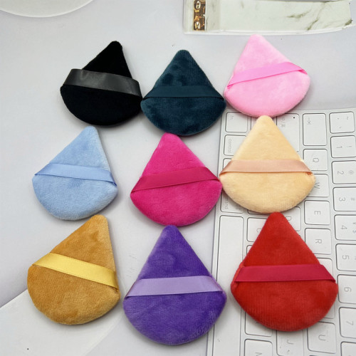 Triangular short velvet dry powder loose powder puff velvet makeup double-sided super soft sponge cross-border boxed black powder puff