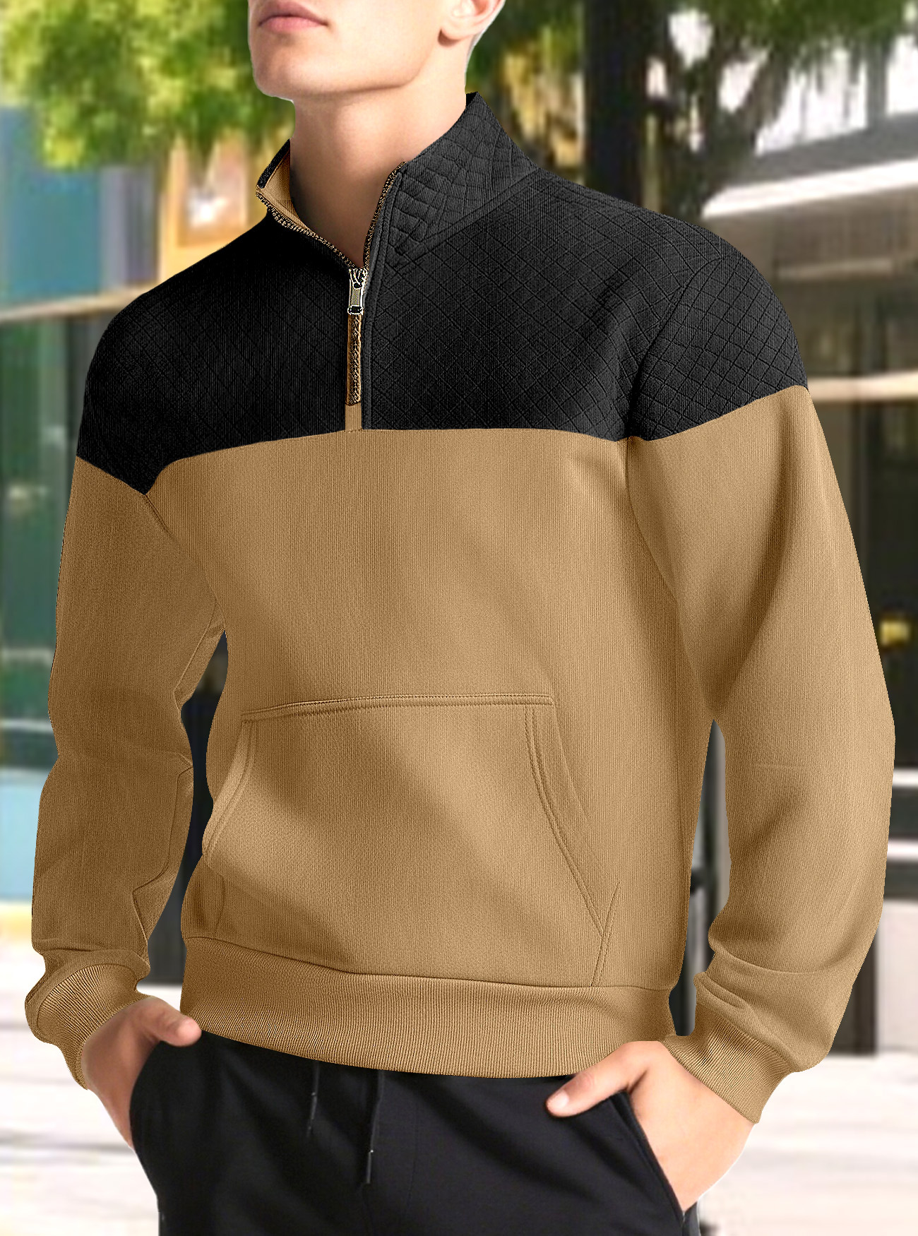 Sweatshirt Pour Homme À Col Montant Et Fermeture Éclair Gris_voghion.com