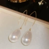 39#Ear Hook-White-Drop Pearl