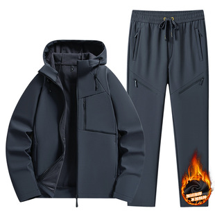 Cross-border Men's Autumn and Winter fleece-lined Thickened Warm Jacket Loose Hooded Soft Shell Jacket Couple's suit in stock