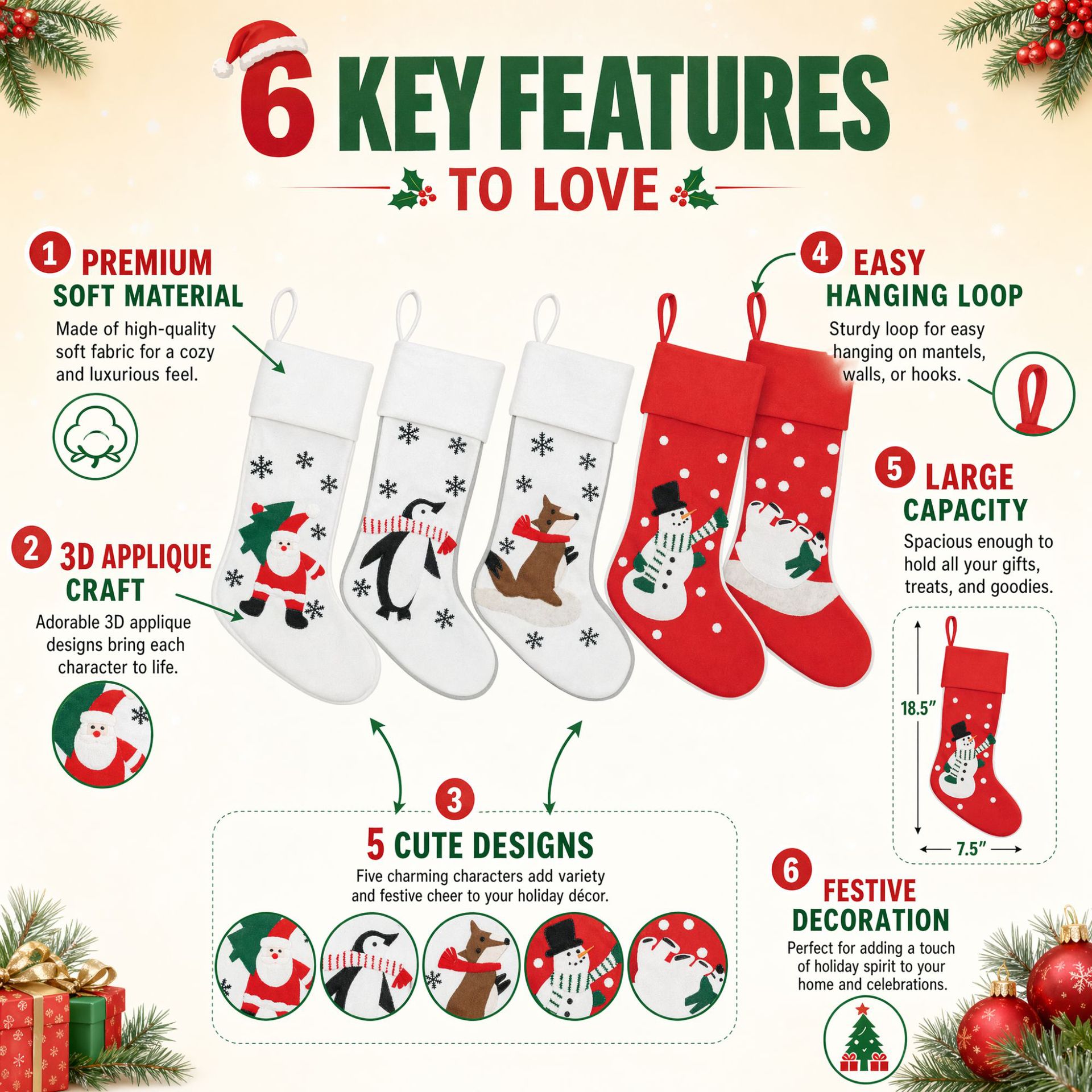 Navidad transfronteriza calcetines de Navidad blancas lindas calcetines de decoración de Navidad de dibujos animados grandes bolsas de regalo de pingüino bolsas de dulces