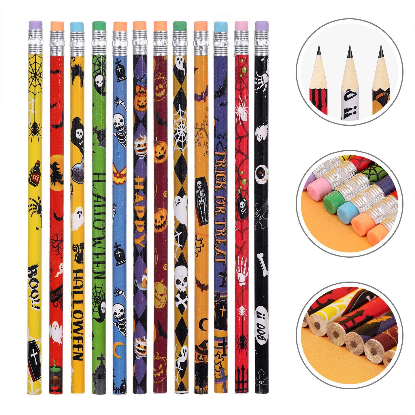 Cross-Border Halloween Stationery Pumpkin Ruler Skull Eraser Pencil Student Gift Halloween Pencil Set