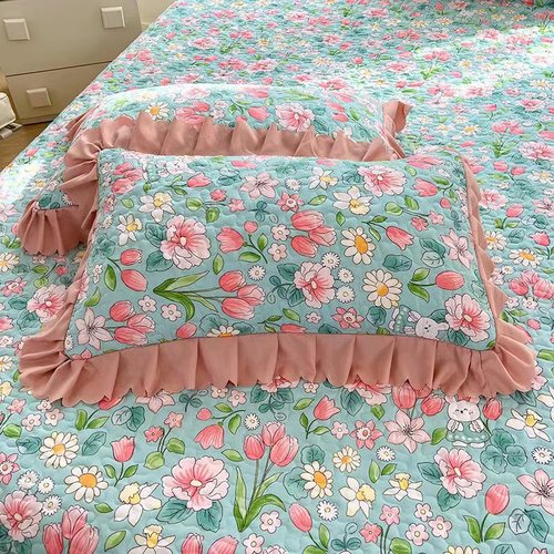 Korean washed cotton quilted three-piece bed cover set, four-season quilted bed sheets, and four-piece summer quilt set of the same style
